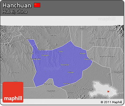 Political 3D Map of Hanchuan, desaturated