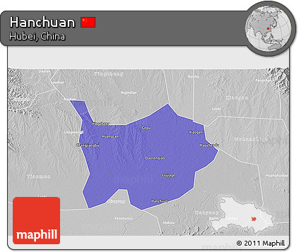 Political 3D Map of Hanchuan, lighten, desaturated