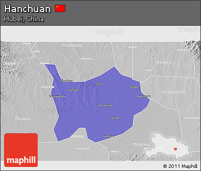 Political 3D Map of Hanchuan, lighten, desaturated