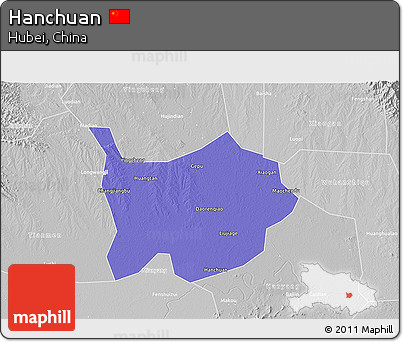 Political 3D Map of Hanchuan, lighten, desaturated
