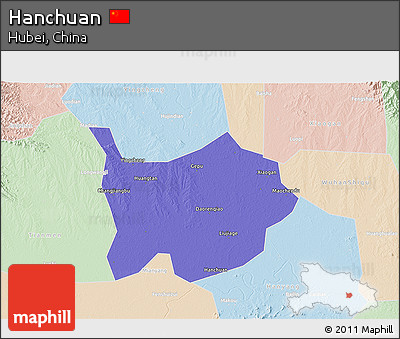 Political 3D Map of Hanchuan, lighten