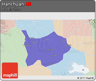 Political 3D Map of Hanchuan, lighten