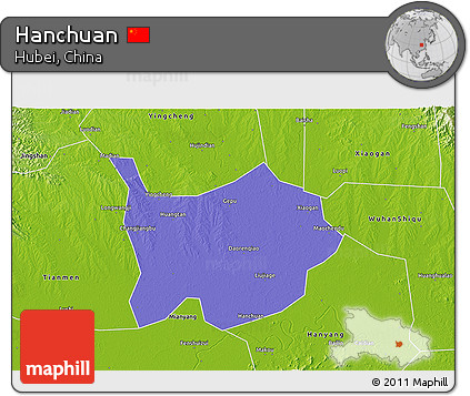 Political 3D Map of Hanchuan, physical outside