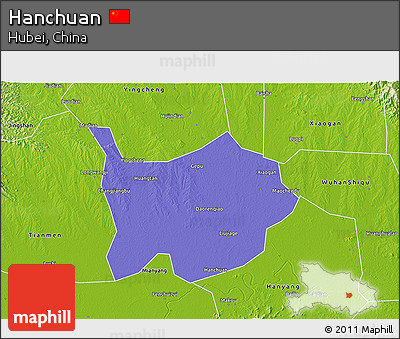 Political 3D Map of Hanchuan, physical outside