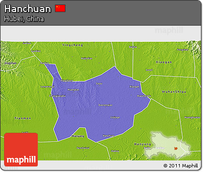 Political 3D Map of Hanchuan, physical outside