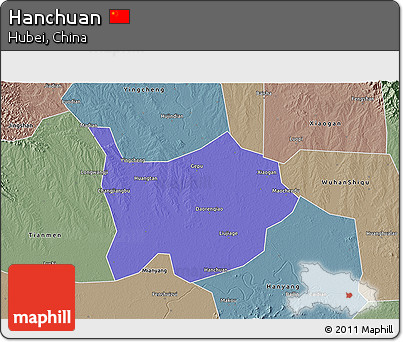 Political 3D Map of Hanchuan, semi-desaturated