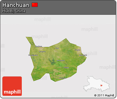 Satellite 3D Map of Hanchuan, cropped outside