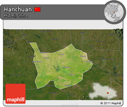 Satellite 3D Map of Hanchuan, darken