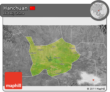 Satellite 3D Map of Hanchuan, desaturated