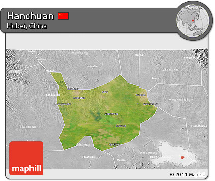 Satellite 3D Map of Hanchuan, lighten, desaturated