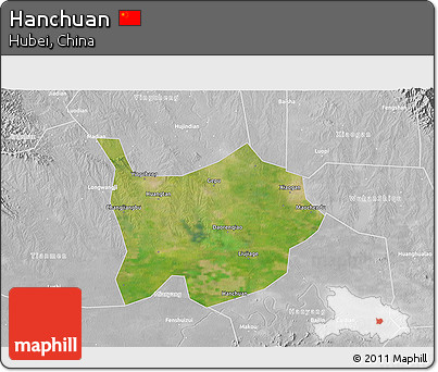 Satellite 3D Map of Hanchuan, lighten, desaturated