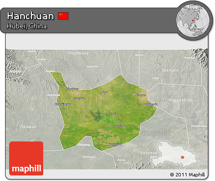 Satellite 3D Map of Hanchuan, lighten, semi-desaturated