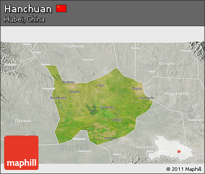 Satellite 3D Map of Hanchuan, lighten, semi-desaturated