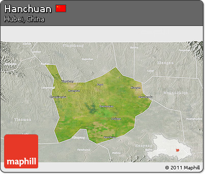 Satellite 3D Map of Hanchuan, lighten, semi-desaturated