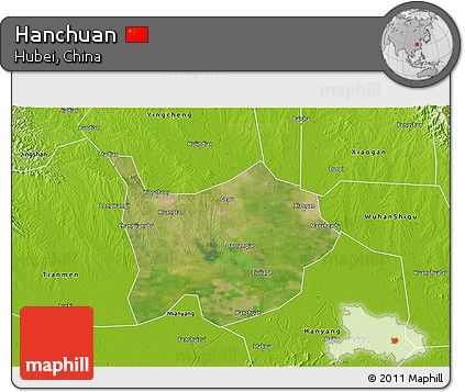 Satellite 3D Map of Hanchuan, physical outside
