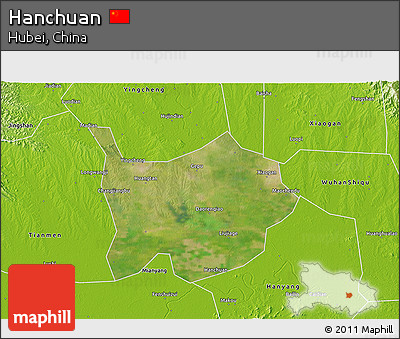 Satellite 3D Map of Hanchuan, physical outside