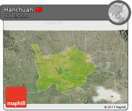 Satellite 3D Map of Hanchuan, semi-desaturated