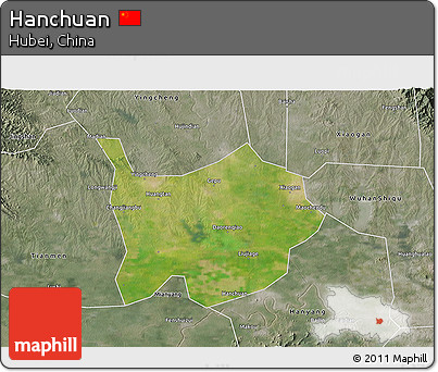 Satellite 3D Map of Hanchuan, semi-desaturated