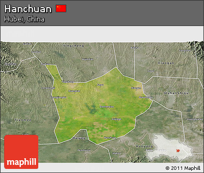 Satellite 3D Map of Hanchuan, semi-desaturated