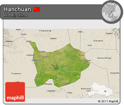 Satellite 3D Map of Hanchuan, shaded relief outside