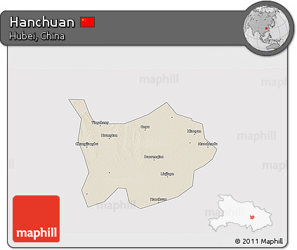 Shaded Relief 3D Map of Hanchuan, cropped outside