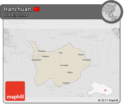 Shaded Relief 3D Map of Hanchuan, lighten, desaturated