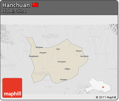 Shaded Relief 3D Map of Hanchuan, lighten, desaturated
