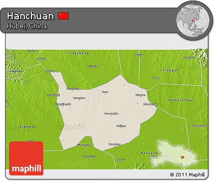 Shaded Relief 3D Map of Hanchuan, physical outside