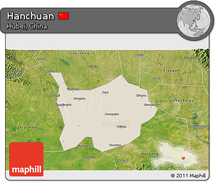 Shaded Relief 3D Map of Hanchuan, satellite outside