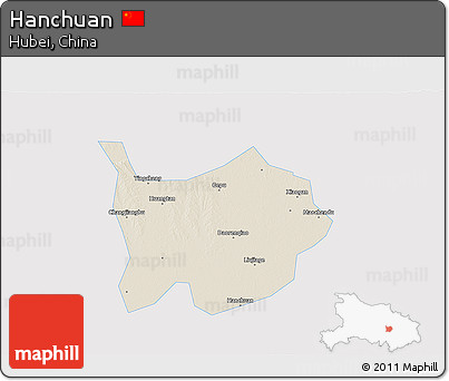 Shaded Relief 3D Map of Hanchuan, single color outside
