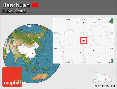 Satellite Location Map of Hanchuan, highlighted country