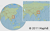 Savanna Style Location Map of Hanchuan, within the entire country, hill shading