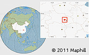 Savanna Style Location Map of Hanchuan, highlighted country, hill shading