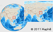 Shaded Relief Location Map of Hanchuan, within the entire country