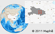 Shaded Relief Location Map of Hanchuan, highlighted country, highlighted parent region