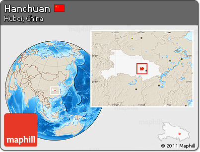 Shaded Relief Location Map of Hanchuan, highlighted parent region