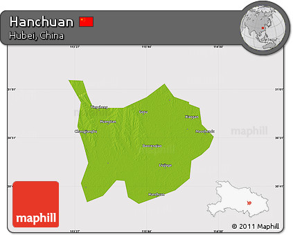 Physical Map of Hanchuan, cropped outside