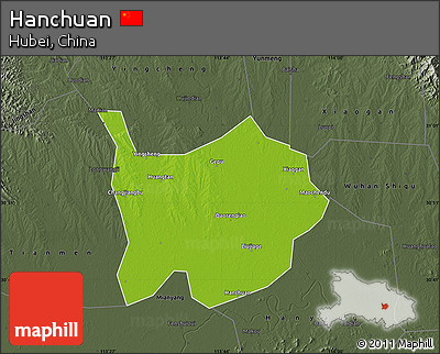 Physical Map of Hanchuan, darken, semi-desaturated