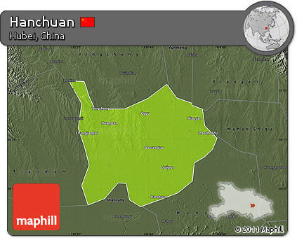 Physical Map of Hanchuan, darken, semi-desaturated