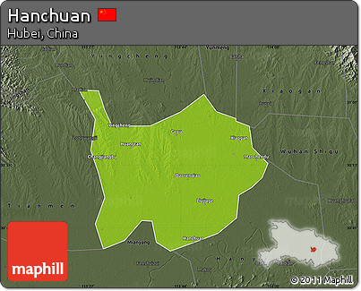 Physical Map of Hanchuan, darken, semi-desaturated