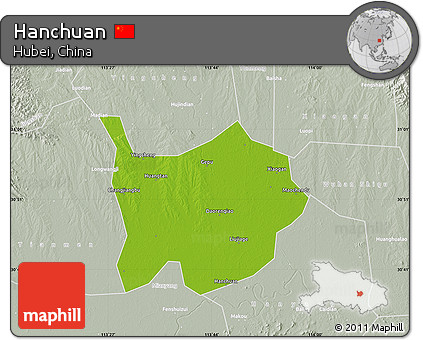 Physical Map of Hanchuan, lighten, semi-desaturated