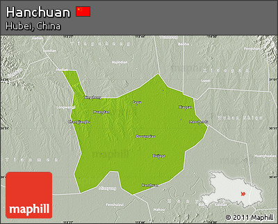 Physical Map of Hanchuan, lighten, semi-desaturated