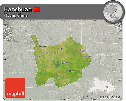 Satellite Map of Hanchuan, lighten, semi-desaturated