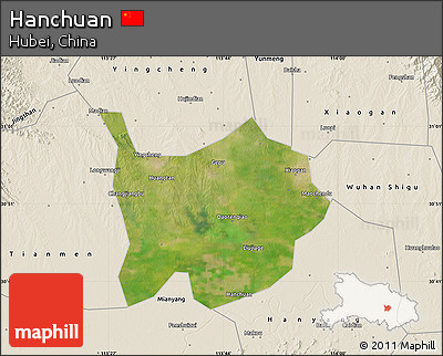Satellite Map of Hanchuan, shaded relief outside