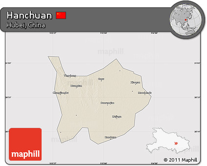 Shaded Relief Map of Hanchuan, cropped outside