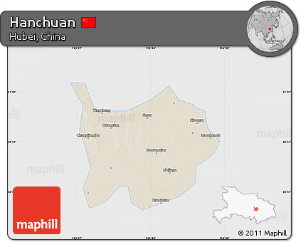 Shaded Relief Map of Hanchuan, single color outside