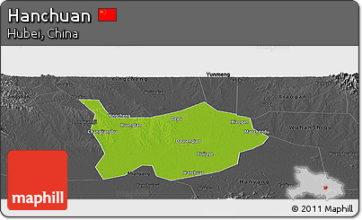 Physical Panoramic Map of Hanchuan, darken, desaturated