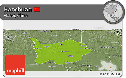 Physical Panoramic Map of Hanchuan, semi-desaturated