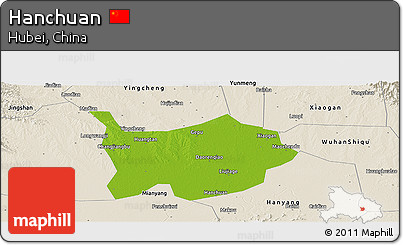 Physical Panoramic Map of Hanchuan, shaded relief outside