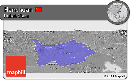Political Panoramic Map of Hanchuan, desaturated
